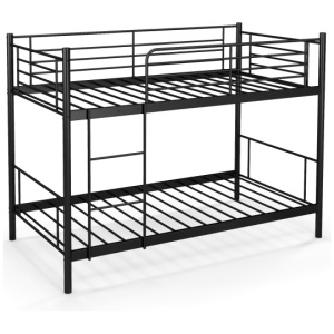 Metal Bunk Bed with Ladder and Full-length Guardrails-Black