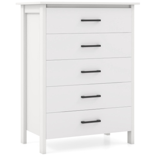 Modern 5-Drawer Multipurpose Chest Dresser with Metal Handles-White