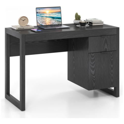 Modern Computer Desk Writing Workstation with Cabinet and Drawer-Black