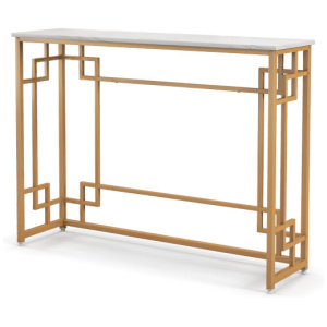 Modern Console Table with Geometric Frame and Faux Marble Tabletop-White