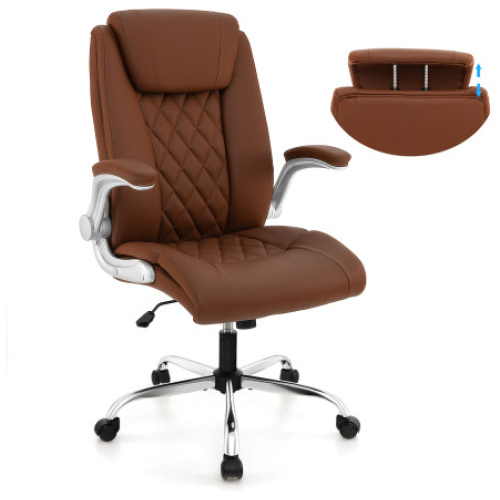 Modern Height Adjustable PU Leather Office Chair with Rocking Function-Brown