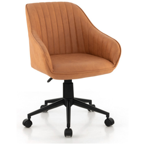 Modern Home Office Chair with Curved Backrest and Comfortable Armrests-Brown