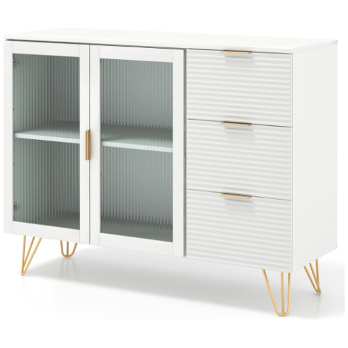 Modern Sideboard Buffet Cabinet with 2 Doors and 3 Drawers for Living Room Dining Room-White