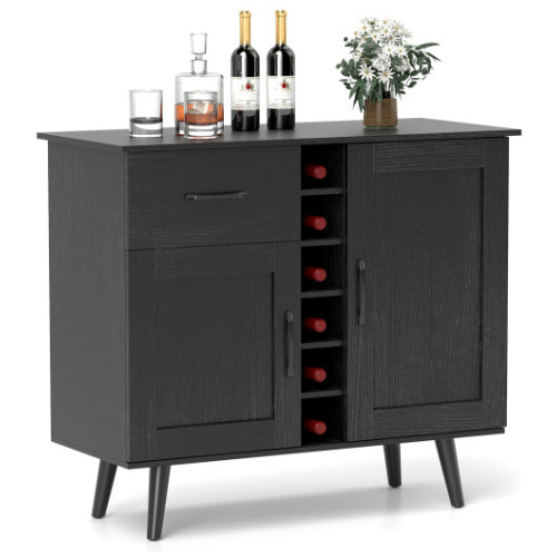 Modern Wine Bar Buffet Cabinet with 6-Bottle Wine Rack-Black