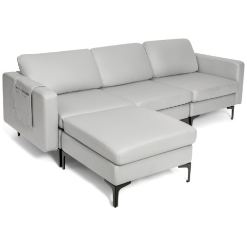 Modular 3-Seat L-shaped Sectional Sofa with Reversible Chaise and 2 USB Ports-Light Gray