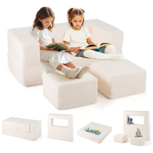 Modular Kids Sofa Couch Convertible Foam Armchair for Children-Beige