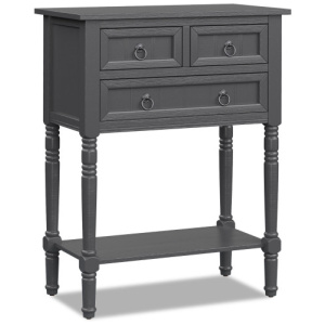 Narrow Console Table with 3 Storage Drawers and Open Bottom Shelf-Gray