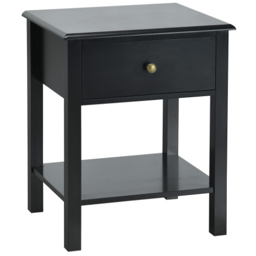 Nightstand End Table with Drawer and Shelf-Black