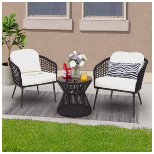 Nuu Garden 2 Outdoor Lounge Chairs and Side Table, Black