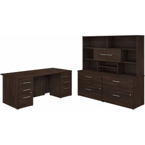 Office 500 72W x 36D Executive Desk w/ Drawers, Lateral File Cabinets & Hutch
