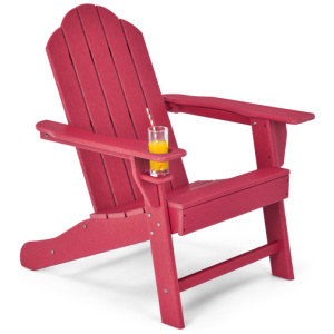 Outdoor Adirondack Chair with Built-in Cup Holder for Backyard Porch-Red