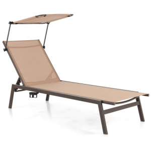 Outdoor Chaise Lounge Chair with Sunshade and 6 Adjustable Position-Brown