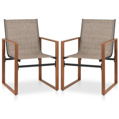 Outdoor Dining Chairs with Breathable Seat and Backrest Set of 2-Brown