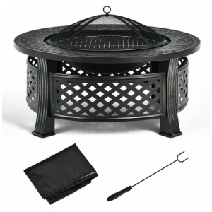 Outdoor Fire Pit with BBQ Grill and High-temp Resistance Finish