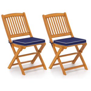 Outdoor Folding Chairs with Seat Cushions Set of 2-Navy