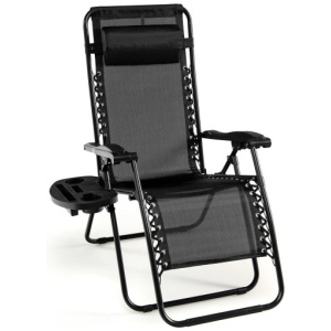 Outdoor Folding Zero Gravity Reclining Lounge Chair with Utility Tray-Black