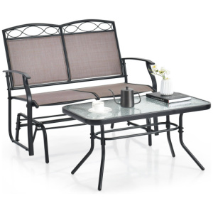 Outdoor Gliding Loveseat Chair with Tempered Glass Coffee Table-2 Pieces