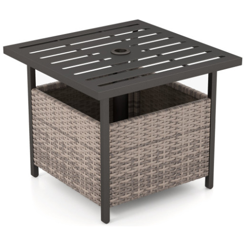 Outdoor Patio Rattan Wicker Steel Side Deck Table-Gray