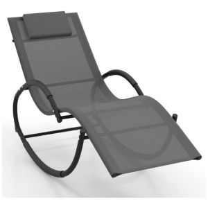 Outdoor Rocking Lounge Chair with Removable Headrest-Gray