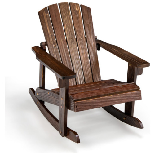 Outdoor Wooden Kid Adirondack Rocking Chair with Slatted Seat-Coffee