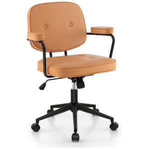 PU Leather Office Chair with Rocking Backrest and Ergonomic Armrest-Orange