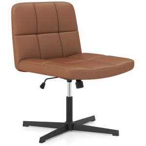 PU Leather Upholstered Cross-legged Office Chair with Oversized U-shaped Seat for Home Office Make Up-Brown