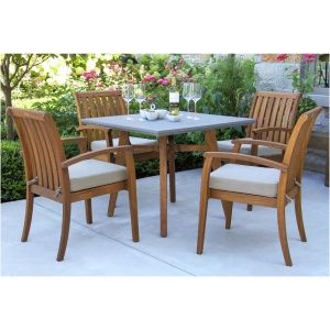 Park Lake 5-pc. Small Space Outdoor Dining Set w/ Eucalyptus Stacking Chairs
