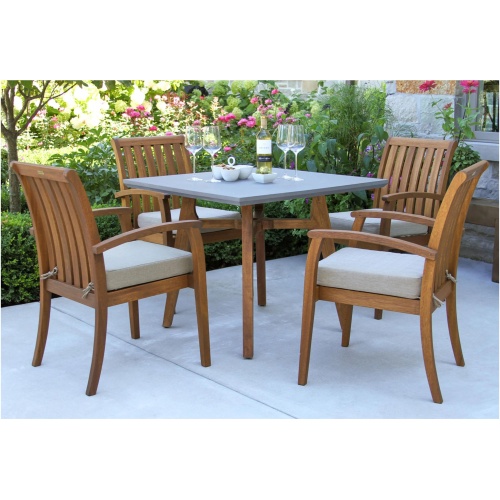 Park Lake 5-pc. Small Space Outdoor Dining Set w/ Eucalyptus Stacking Chairs