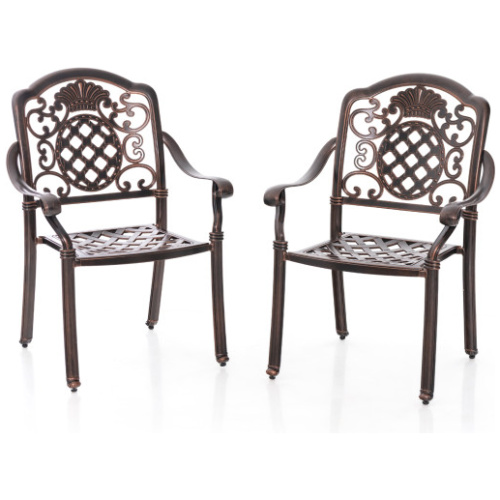 Patio Cast Aluminum Dining Chairs Set of 2 Metal Armchairs Stackable-Copper