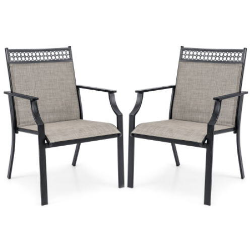 Patio Chairs Set of 2 with All Weather Breathable Fabric-Brown