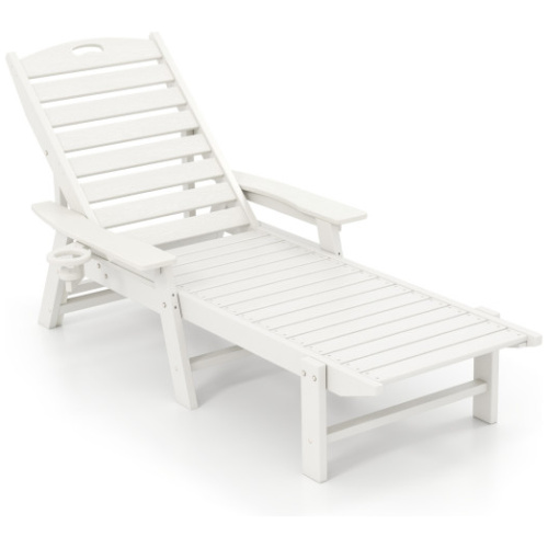 Patio Chaise Lounge Chair with 4 Position Backrest-White