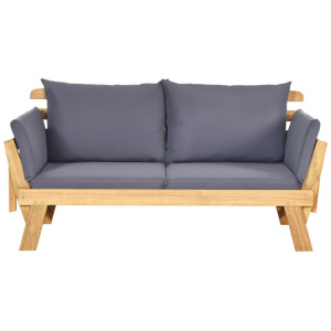 Patio Convertible Solid Wood Sofa with Cushion