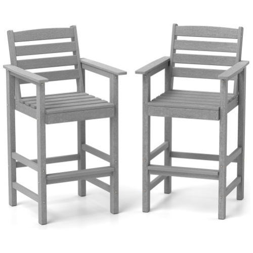 Patio HDPE Adirondack Bar Chairs Set of 2 with Wide Armrests-Gray