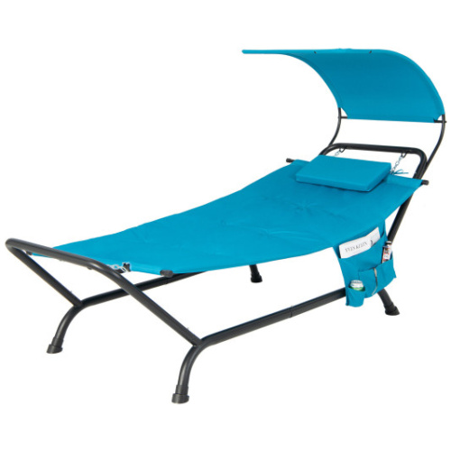 Patio Hanging Chaise Lounge Chair with Canopy Cushion Pillow and Storage Bag-Navy