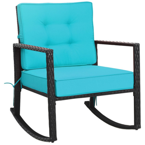 Patio Rattan Rocker Outdoor Glider Rocking Chair Cushion Lawn-Turquoise