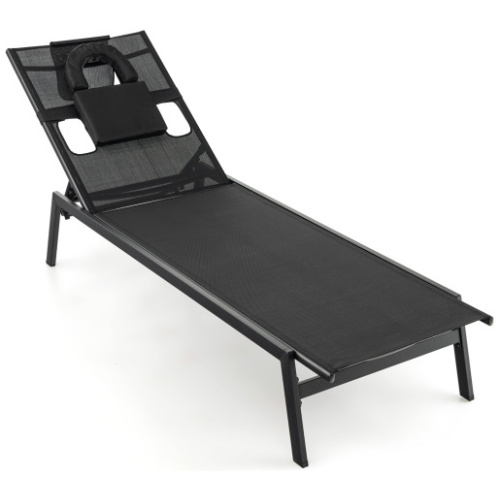 Patio Sunbathing Lounge Chair 5-Position Adjustable Tanning Chair-Black