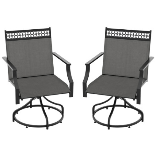 Patio Swivel Dining Chairs Set of 2 with Heavy-duty Metal Frame and Armrests-Gray