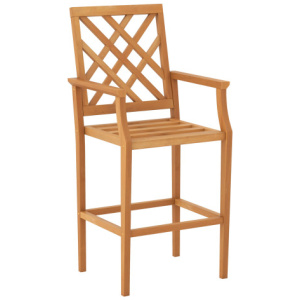 Patio Teak Wood Bar Stool Outdoor Counter Height Chair with Ergonomic Backrest