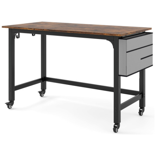 Rolling Home Office Computer Desk with Detachable Fabric Bag-Rustic Brown