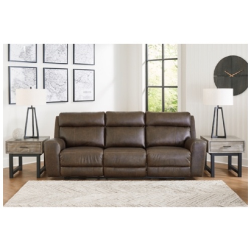 Roman Dual Power Leather Reclining Sofa, Umber