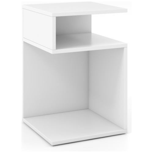 S-Shaped Side Table with Unique S-shaped Frame and 2 Open Compartments-White