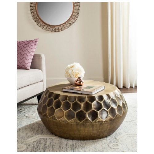 Safavieh Honeycomb Drum Coffee Table, Brass Finish