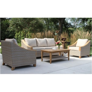 Sea Drift 4-pc. Wicker and Teak Outdoor Sofa Set with Sunbrella Cushions