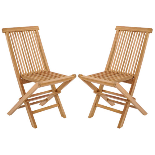 Set of 2 Indonesia Teak Patio Folding Chairs with High Back and Slatted Seat