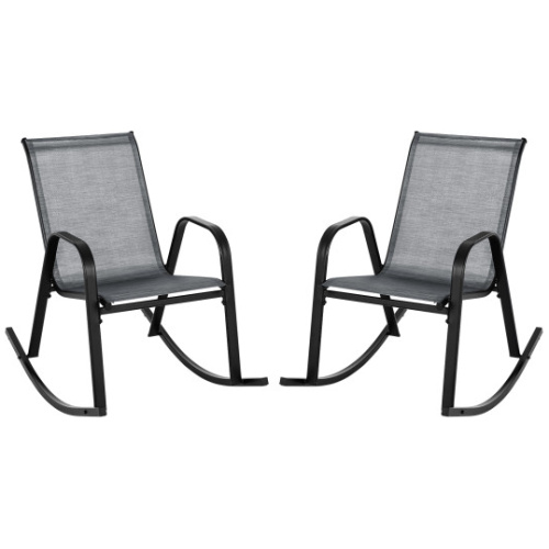 Set of 2 Metal Patio Rocking Chair with Breathable Seat Fabric-Gray