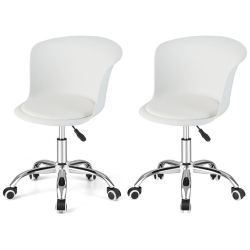 Set of 2 Office Desk Chair with Ergonomic Backrest and Soft Padded PU Leather Seat-White