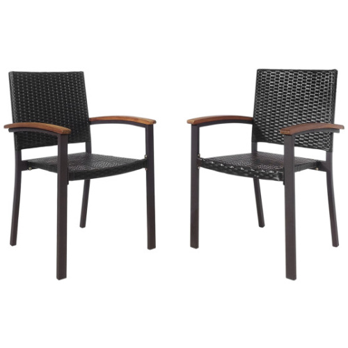 Set of 2 Outdoor Patio PE Rattan Dining Chairs