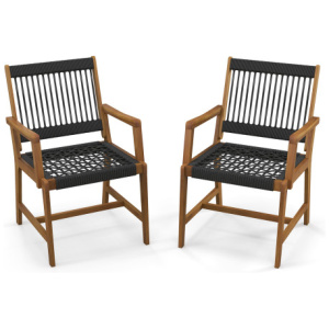 Set of 2 Patio Acacia Wood Dining Chairs with Armrests for Lawn Yard