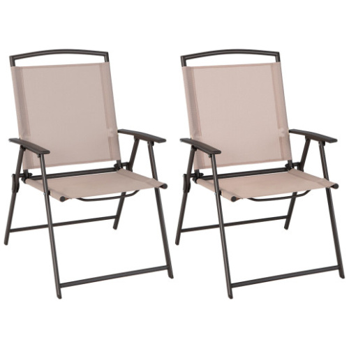 Set of 2 Patio Dining Chairs with Armrests and Rustproof Steel Frame-Beige