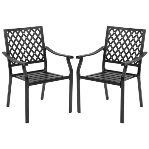 Set of 2 Patio Dining Chairs with Curved Armrests and Reinforced Steel Frame